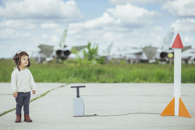 Adorable child launches a rocket