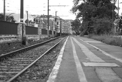 Railroad tracks amidst trees against sky