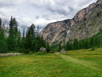 Scenic view of landscape against cloudy sky