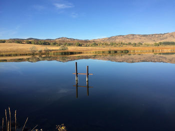 Scenic reflection of landscape in calm lake