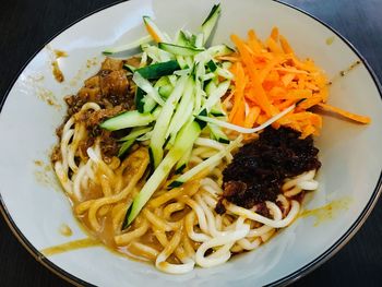 High angle view of meal served in plate