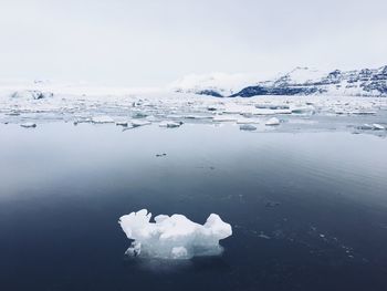 Scenic view of frozen lake against sky