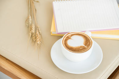 High angle view of coffee on table