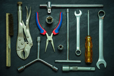 High angle view of tools on table