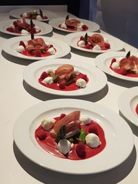 High angle view of salad in plate on table