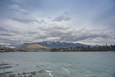 Panoramic view of queenstown hills and lake pukaki in new zealand.