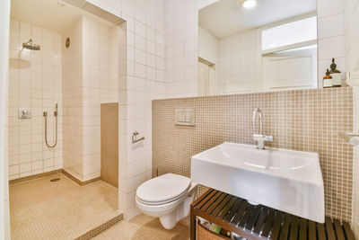 Interior of modern bathroom and shower area