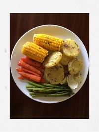 Directly above shot of food in plate on table