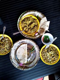 High angle view of food on table