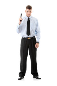 Full length of man standing against white background