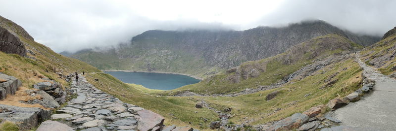 Panoramic view of lake and mountains against sky