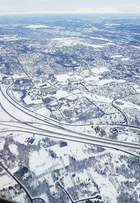 Aerial view of snow covered landscape