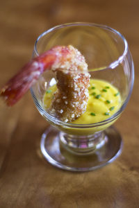 High angle view of ice cream in glass on table