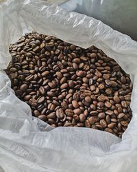 High angle view of coffee beans