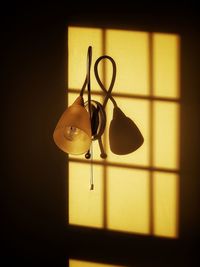 Close-up of electric lamp mounted on wall