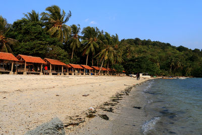 Scenic view of beach against clear sky