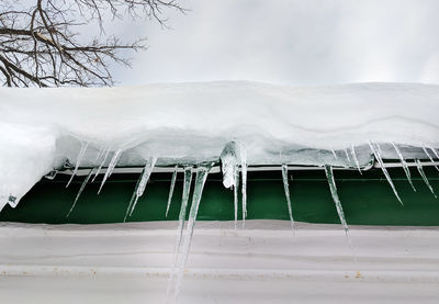 Snow covered roof against sky