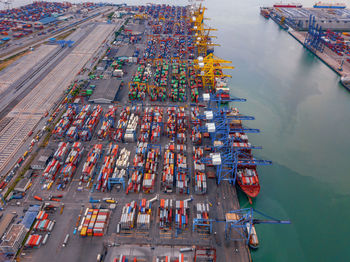 High angle view of commercial dock on pier at harbor