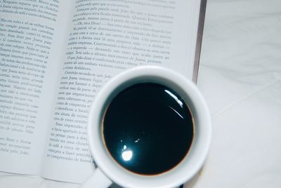 High angle view of coffee on table