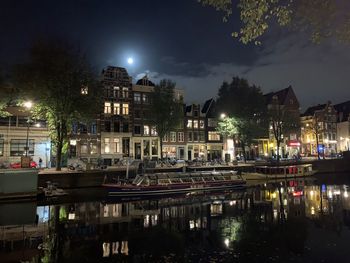 Reflection of buildings in city at night