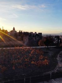 View of cityscape at sunset