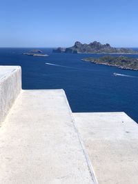 Scenic view of sea against clear sky