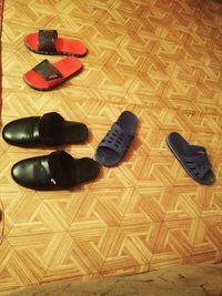 High angle view of shoes on floor