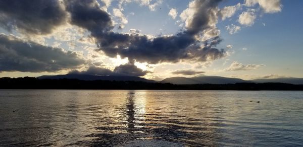 Scenic view of lake against sky during sunset