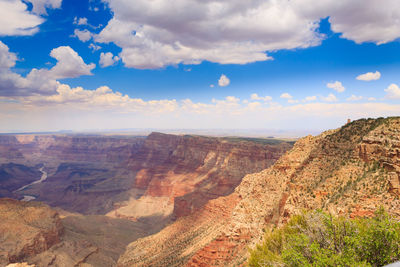 Scenic view of rock formations against cloudy sky