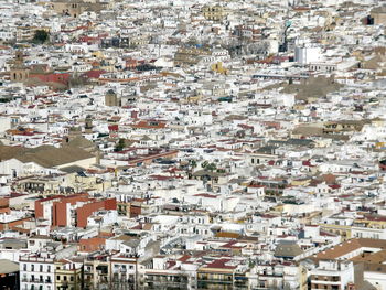 High angle view of buildings in city