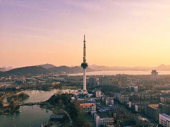 Communications tower at sunset