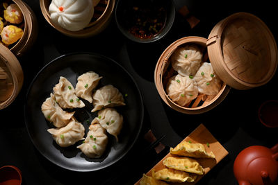 High angle view of food in bowl on table