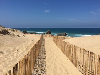 Scenic view of beach against clear sky