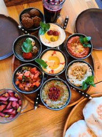 High angle view of meal served on table