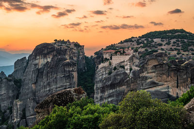 Scenic view of mountains against sky during sunset