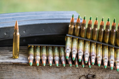 Close-up of bullets on table