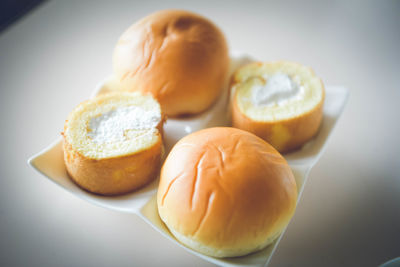 High angle view of breakfast on table