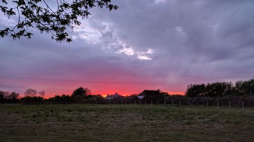 Scenic view of field against sky during sunset