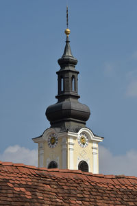 Steeple of a church in christianity, sacral building in christian religion