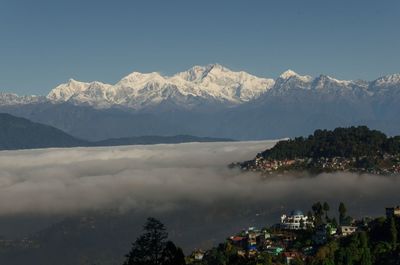 Scenic view of snowcapped mountains against sky