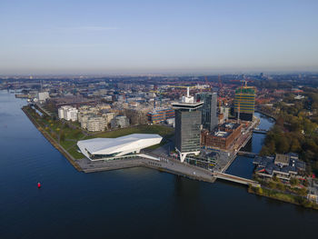 Adam tower  and eye film museum in amsterdam, netherlands