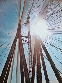 Low angle view of electricity pylon against sky