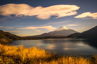 Scenic view of mount fuji during sunset