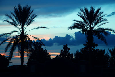 Silhouette palm trees against sky during sunset