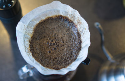 High angle view of coffee on table