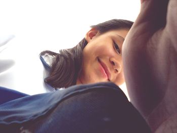 Low angle view of teenage schoolgirl