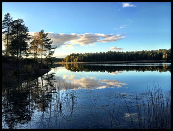 Reflection of clouds in calm lake