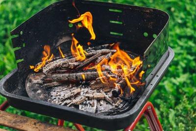 Close-up of crab on barbecue grill