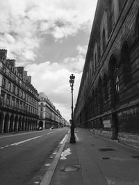 Empty street photography of rue de rivoli in paris in black and white 