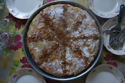 High angle view of breakfast on table